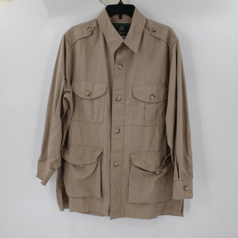 Vintage Orvis jacket Men's 44 Safari Utility field Jacket Pockets Button Fly Tan